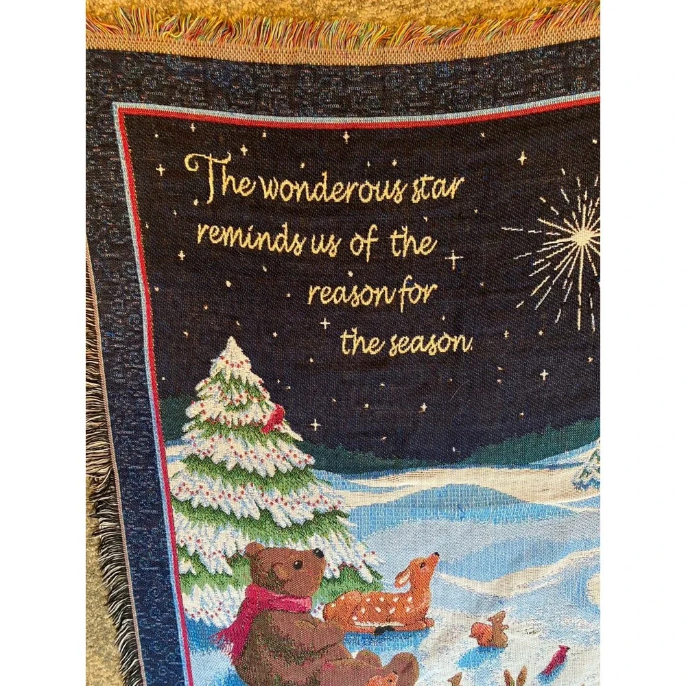 Vintage Crown Crafts Winter Animals‎ Tapestry Blanket 54 X 48 Fringe
